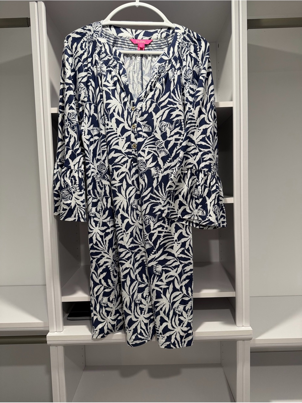 Lily Pulitzer Navy and White Floral Button-Front Dress